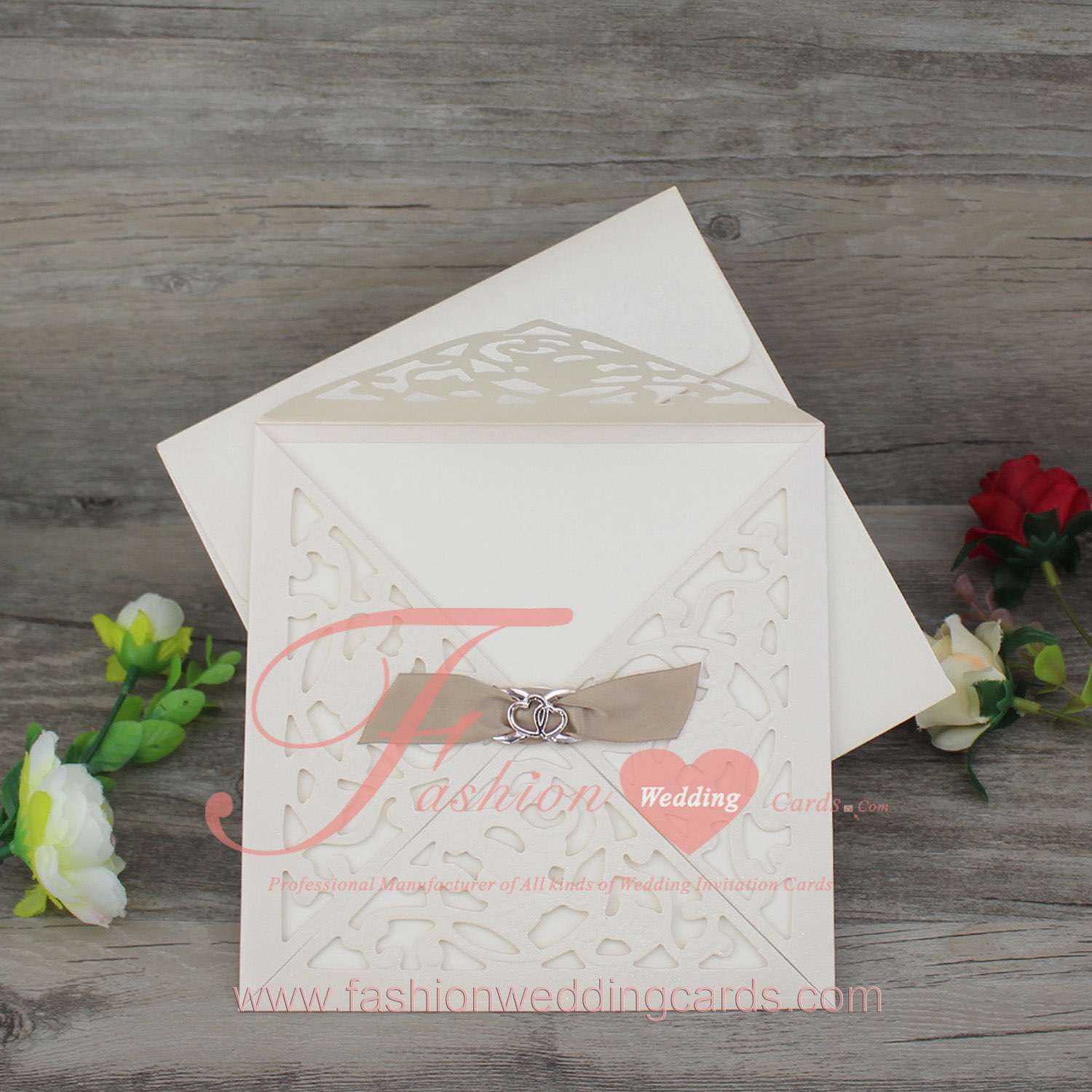 Wholesale Cheap Laser Die Cut Invitations with Ribbon